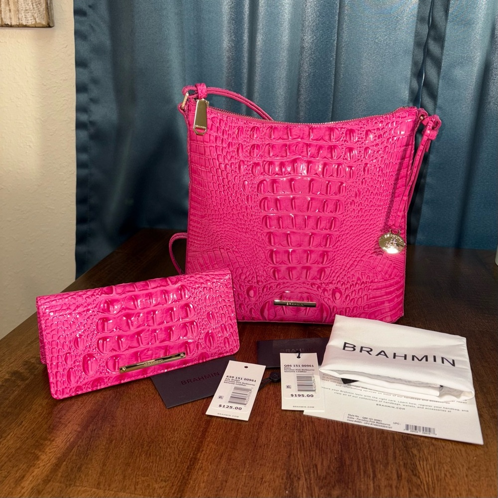 Brahmin EUC Katie & Ady - Paradise Pink - Hot Pink Crossbody & Wallet